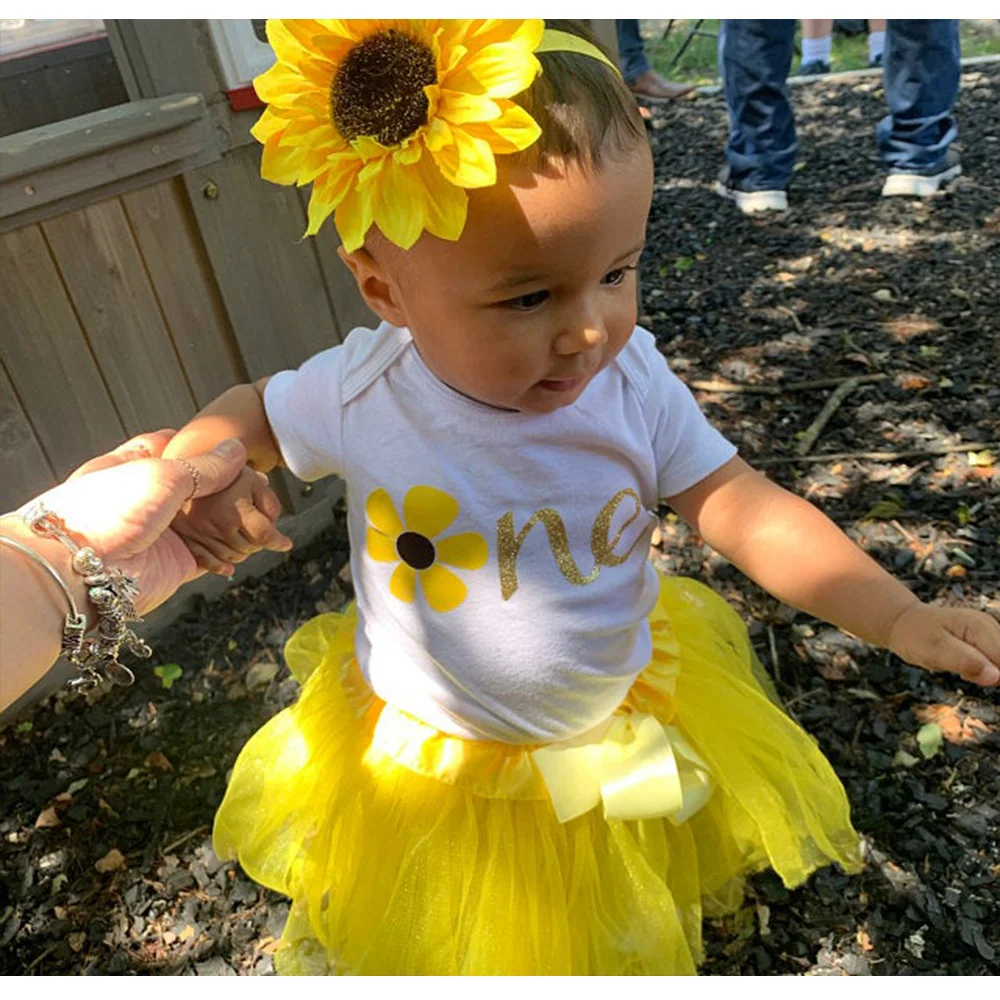 

Personalized One Birthday Tutu Set Custom first birthday cake smash baby girl tutu set Little Sunflowers Tutu Outfit