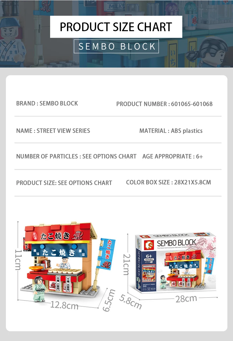 Sembo Street View of Japanese Snack Bar, мини городской уличный магазин, ресторан, набор, 3D модель, конструктор, игрушка для детей