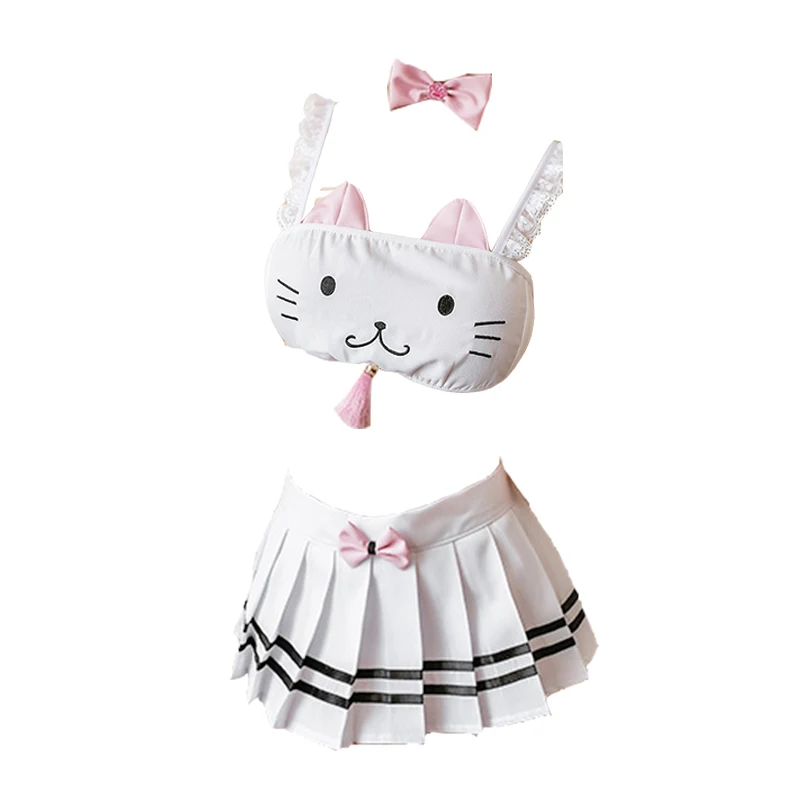 

Cute Cat Tube Top Split Suit Sexy Bow Pleated Skirt Sexy Lingerie Uniform Temptation School Girl Costume Sexy Christmas Costumes