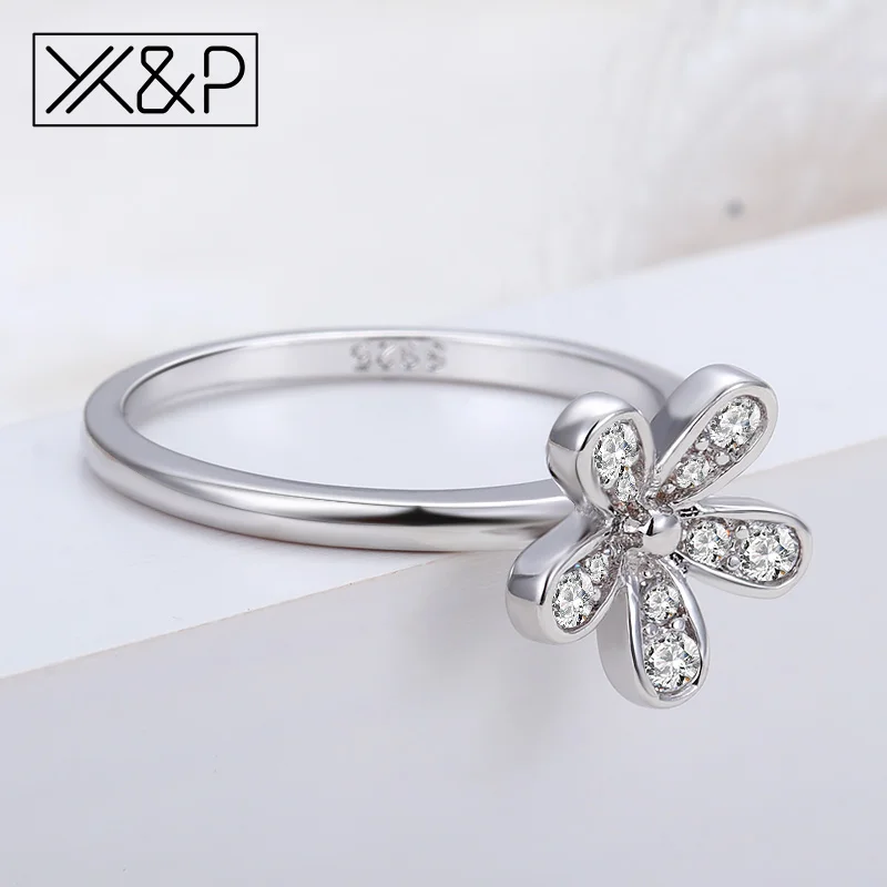 X& P модные изысканные серебряные кольца с кристаллами из розового золота в виде цветка для женщин, свадебные украшения, эффектное обручальное кольцо для невесты