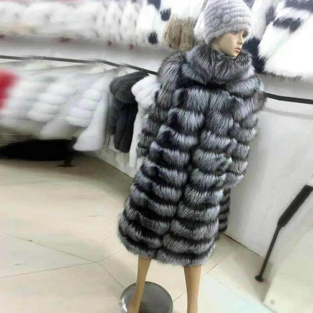 100cm stand collar Женские меховые пальто из натурального меха, зимняя куртка для женщин, шуба из лисьего меха, шуба из натуральной кожи, длинное пальто, новое поступление - Цвет: 100cm stand collar
