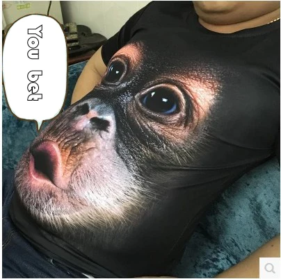 2020 Новое Лето Забавный 3d футболки Gorilla с животным принтом Футболка homme модные