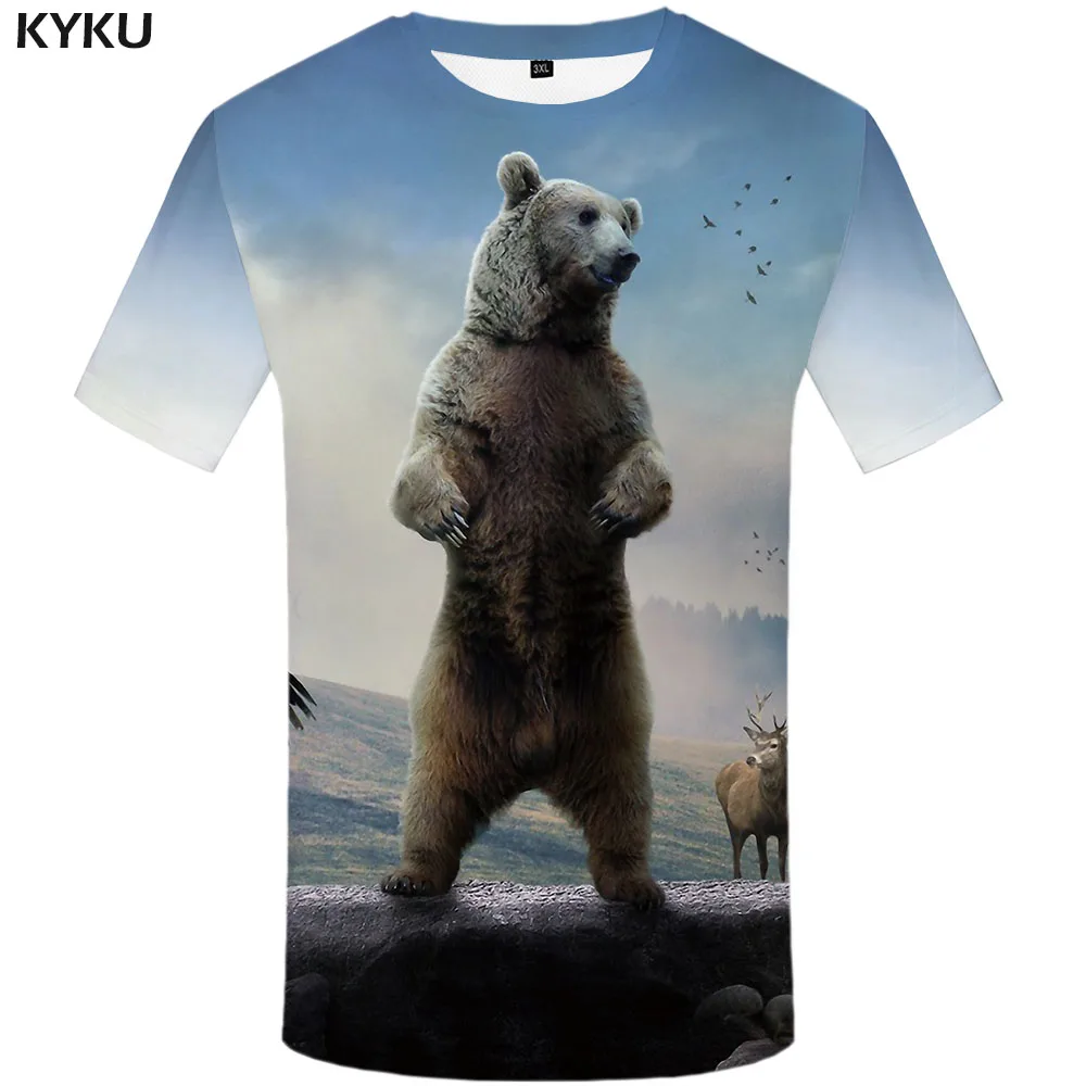 

KYKU Brand Russia T shirt Men Bear T-shirts 3d Animal Tshirts Casual Funny Funny T shirts Harajuku Tshirt Printed Short Sleeve