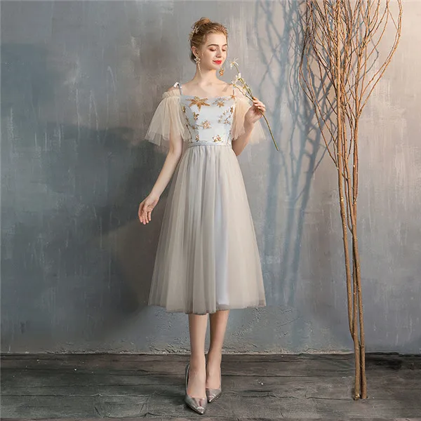 Grey Mid A Красота Emily аппликации блёстками оборками О-образным вырезом Длинные свадебные платья плиссированные тюль без ремешков, на шнуровке открытое черное свадебное платье - Цвет: Grey Mid A