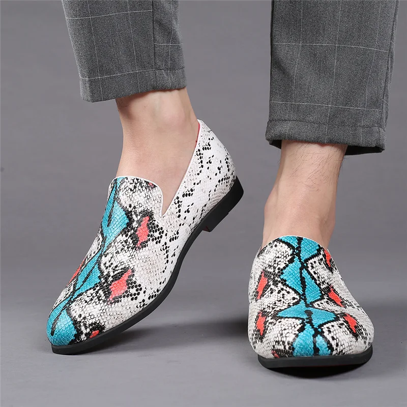 

FIXSYS Fashion Snake Pattern Men Driving Shoes Summer Breathable Party Shoes Lightweight Slip-on Oxfords Man Wedding Formal Shoe