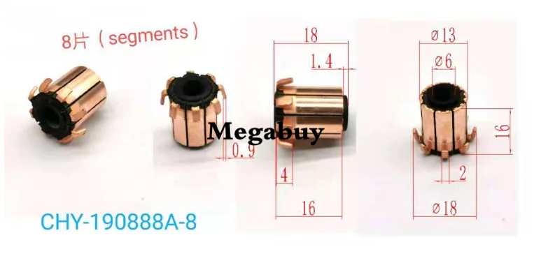 

6*13*1816mm 8P Teeth Copper Hook Type Electrical Motor Commutator