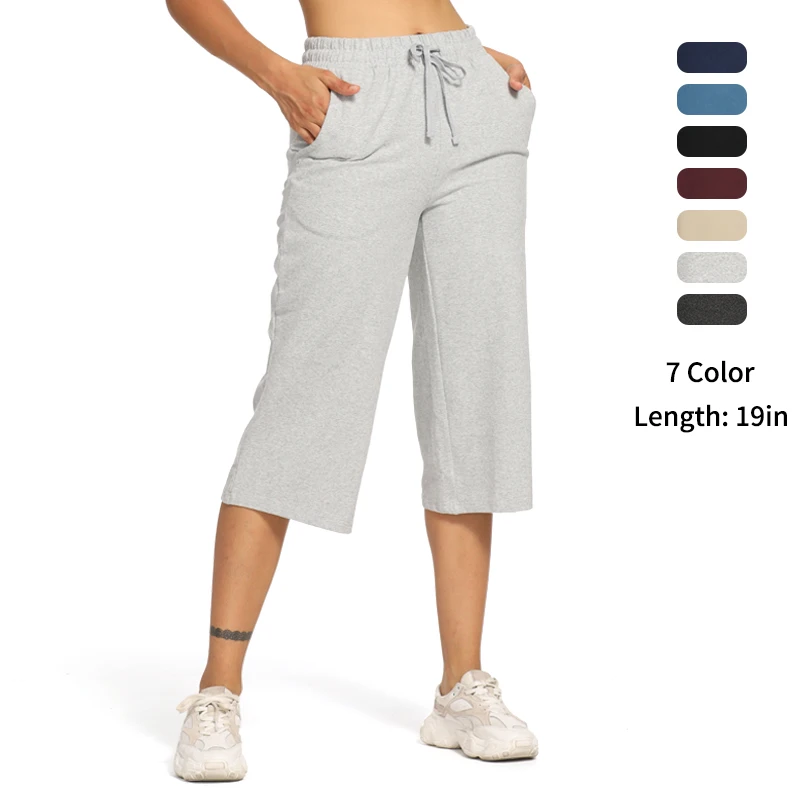 

Женские штаны-капри для йоги, Удобные Свободные пижамные Капри с широкими штанинами и завязками для отдыха, женские спортивные штаны с карм...