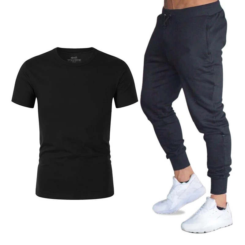 

2021 new Fashion Casual Sportswear Summer Alphabet Print Suit Men's Jogging Fitness Suit Men's Suit T-shirt + Pants 2-Piece Set