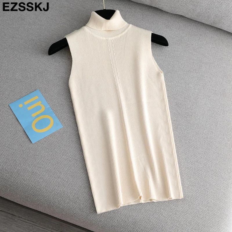 Топ женский трикотажный без рукавов с высоким воротником на весну-осень - купить