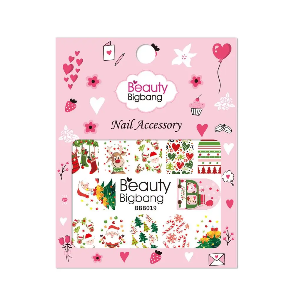 19 BeautyBigBang 1 шт., рождественские наклейки для ногтей, переводная картинка, Рождественский Санта Клаус, олень, маникюрные наклейки, наклейки для ногтей, водные наклейки, украшения - Цвет: 19