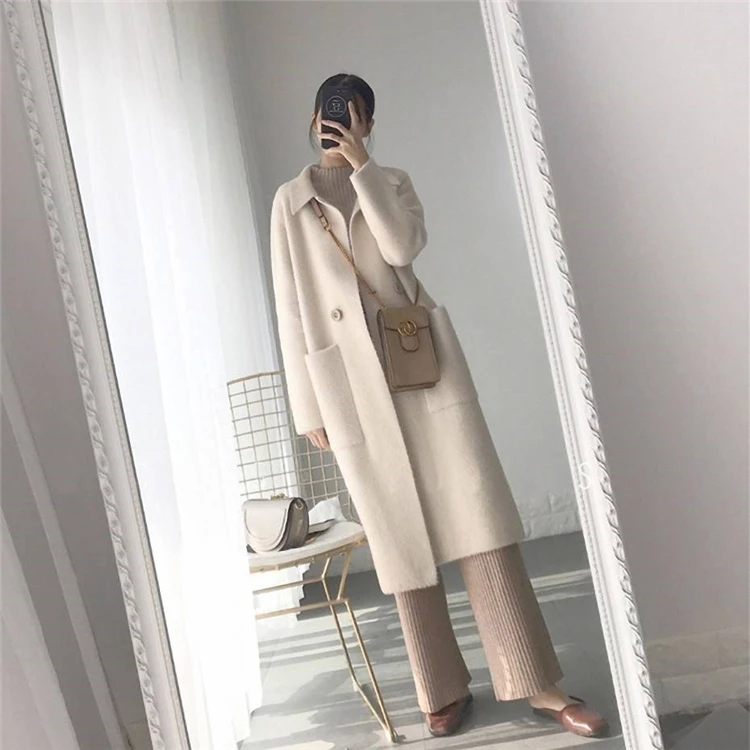 

ZCWXM New 2020 Autumn Winter Women Jackets Warm Korean Style Long Coat Office Lady Elegant Outerwear Wool Blends