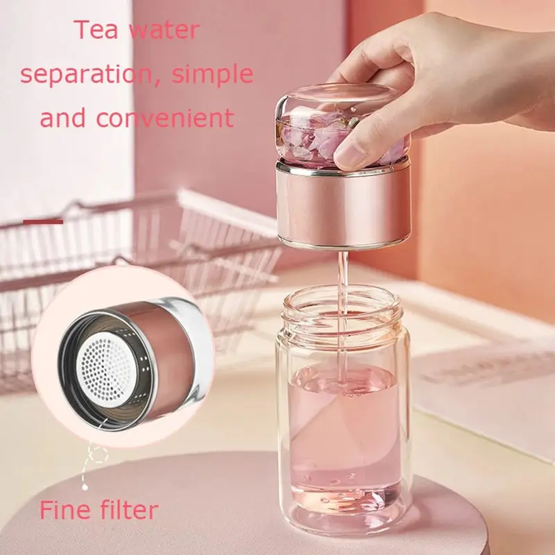 

280ml/350ml Double Wall Glass Water Bottles Tea Filter Tea Water Separation Tumbler Tea Cup Home Travel Drinkware Glass Bottle