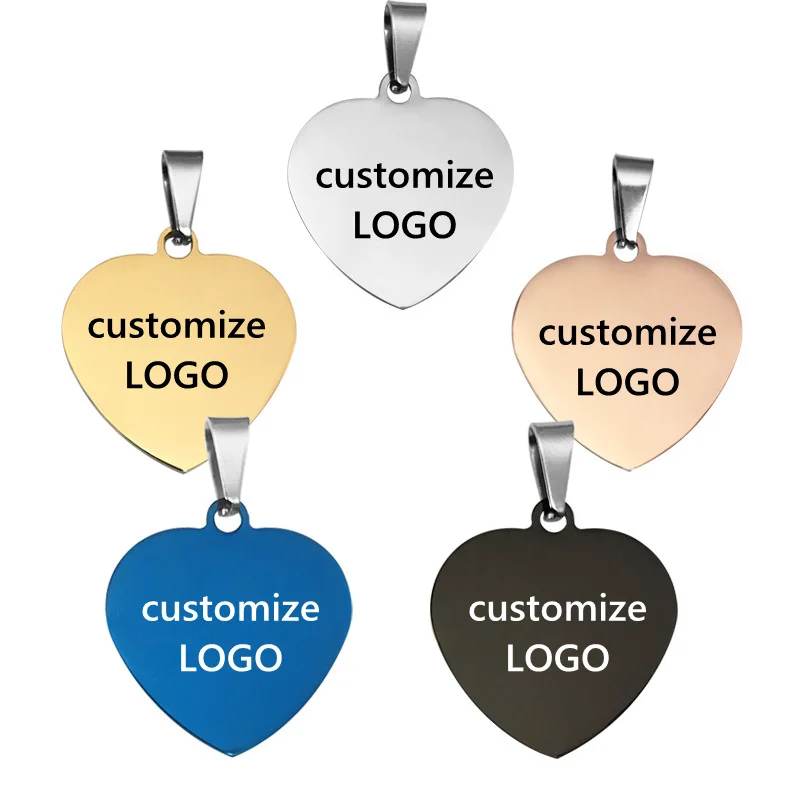 

20 50pcs/Lot Customized Heart Necklace Stainless Steel Pendant Wedding Alumni Association Corporate Gift LOGO Laser Engraving