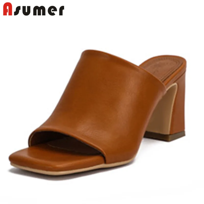 

Asumer 2021 New Arrive Slipper Women Thick High Heels Summer Slipper Solid Colors Classic Casual Party Shoes Ladies Black