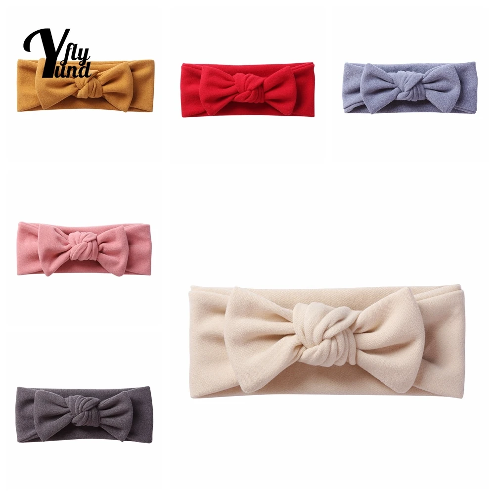 

Yundfly High Quality Imitation Cashmere Elastic Hairband Solid Color Handmade Knotted Infant Headband Bows Headwear Photo Props