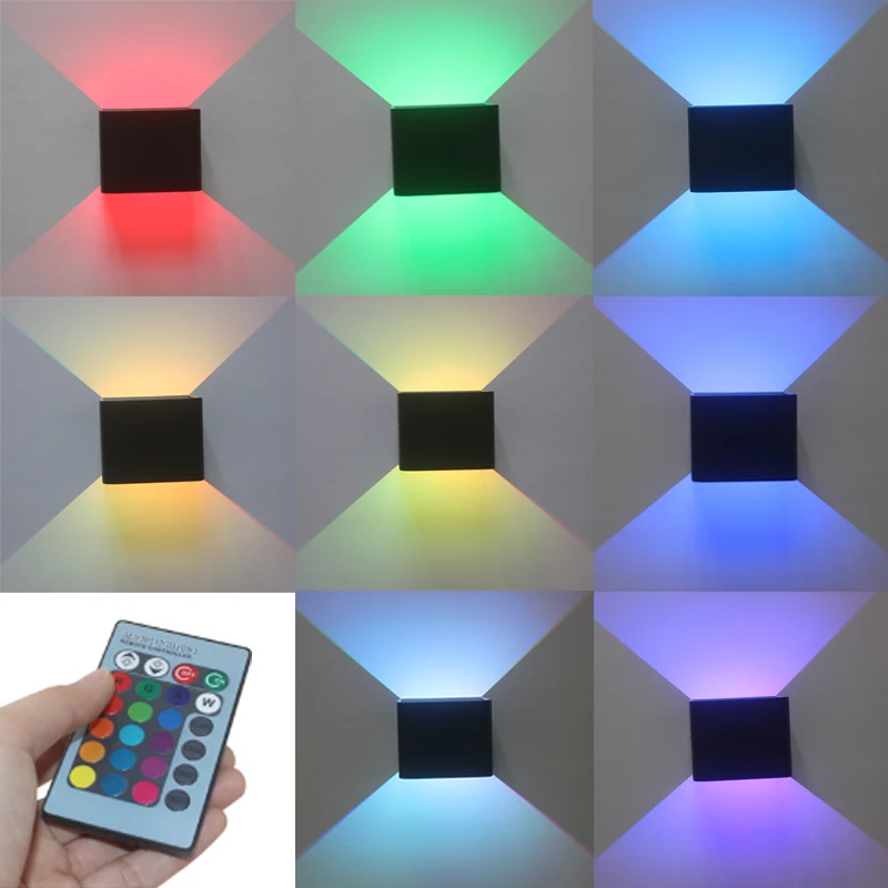 Dimmable 3W RGB LED Wall Sconce AC85-265V Square Lamp with Remote Control Fit for Party Holiday Home Decoration Lighting | Лампы и