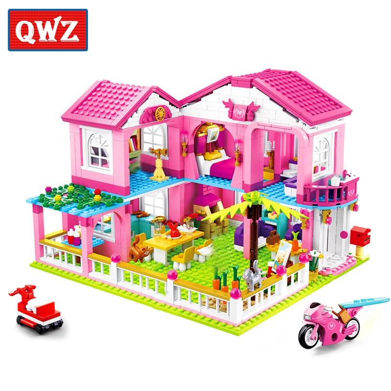 QWZ новый город девушка друзья большой сад вилла модель дом Строительные блоки