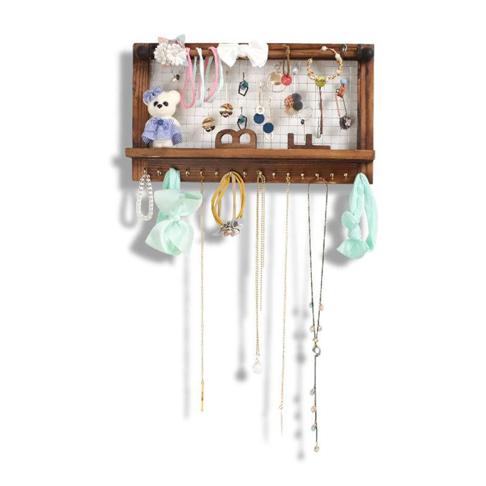 

Jewelry Rack Wood Wall Mount Holder Earring Necklace Bracelet Display Stand