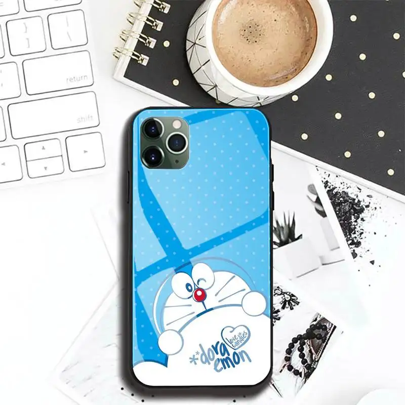 

Doraemon Blue Cat Phone Case For Iphone 12 11 Pro MAX XR X 7 8Plus SE2020 DIY Shockproof Glass Soft Silicone Edge