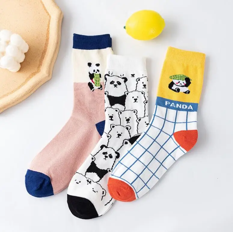 

yishine New 10 Pairs Lovely Panda Pattern Casual Cotton Crew Sock Winter Autumn Kawaii Animals Middle Tube Socks for Girls