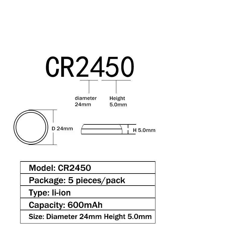 

CR2450 600mAh 300pcs Lithium 3V Button Batteries KCR2450 5029LC LM2450 CR 2450 Cell Coin Battery For Watch Electronic Toy Remote
