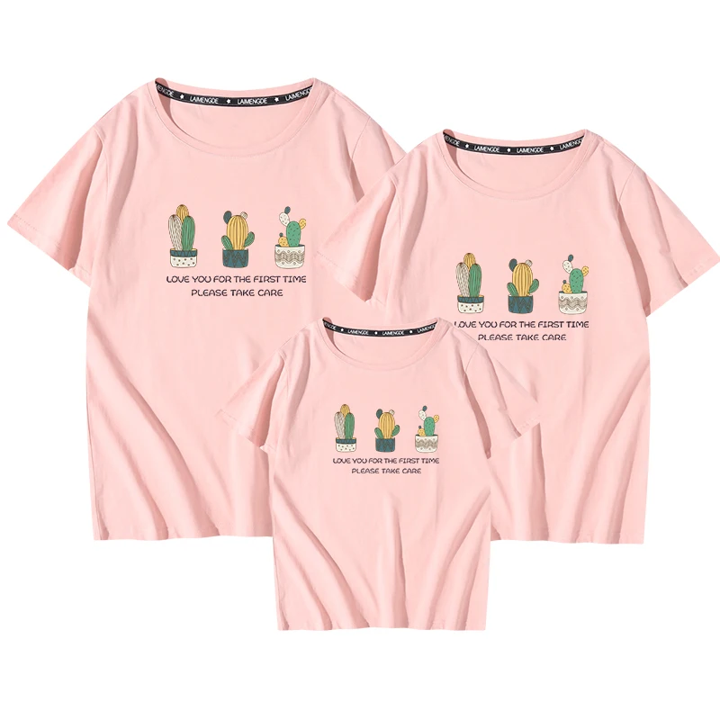 

Cactus Printing Good Cotton Short Sleeve T Shirts Men 4XL Black Top Tee Family Matching Outfit Clothing Beach Casual TShirt