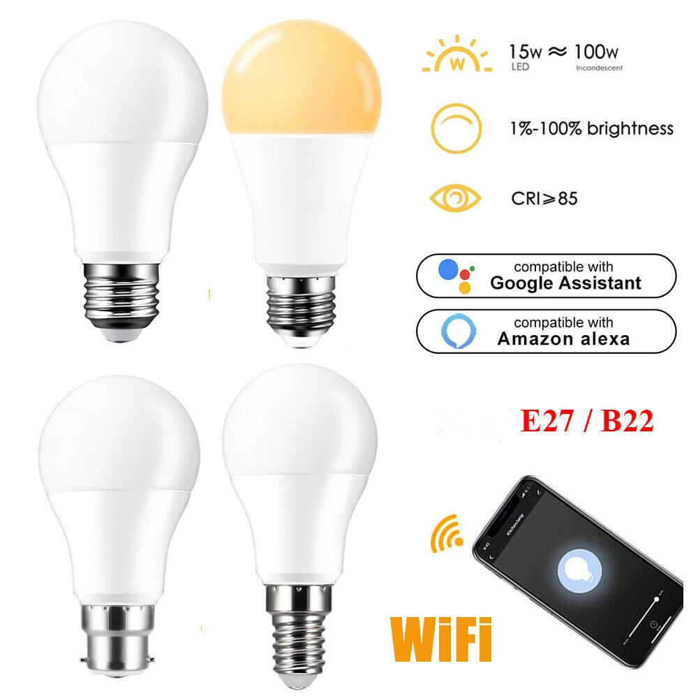 Новый затемняемый 5 Вт B22 E27 WiFi умный светильник светодиодная лампа работающая с