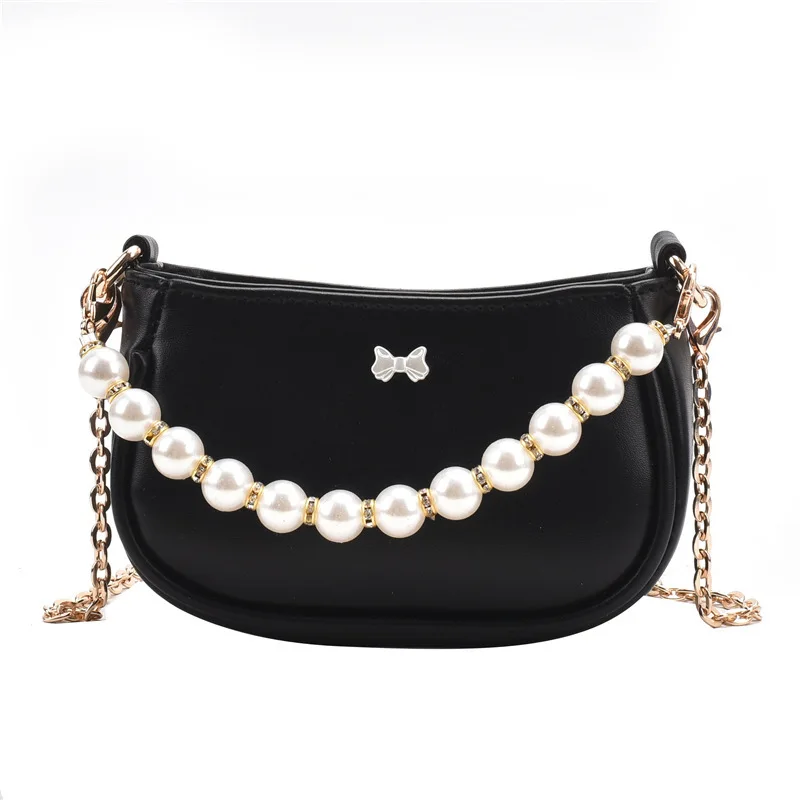 

Women's Bag New Simple Fashion Ins Cross Net Red Texture Pearl Chain Bag