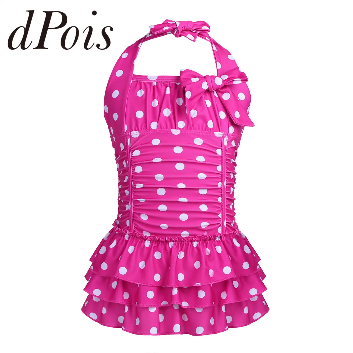 

Kids Girls Swimsuits Swimwear Halter Polka Dots Ruched Tiered Swimsuit for Girls Dress Summer Bathing Suit Children Beach Wear