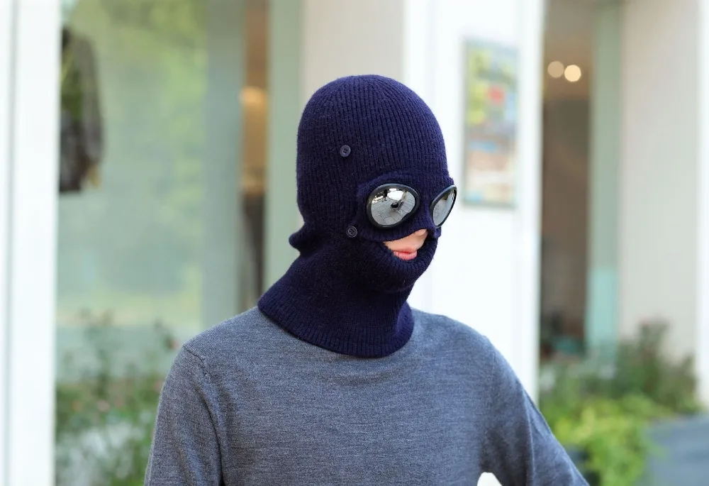 Зимние шапки в шляпе и очках Skullies Beanies Зимние шапки для мужчин женский шерстяной шарф головные уборы, Балаклава маска Knitted шапка вязаная