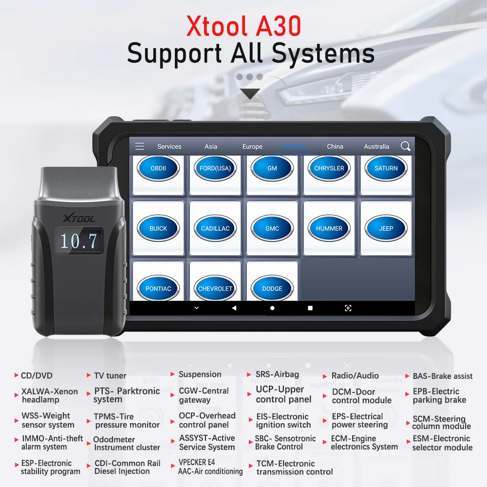 Диагностические инструменты для всех систем автомобиля XTOOL Anyscan A30 P80 OBD2 ABS подушка