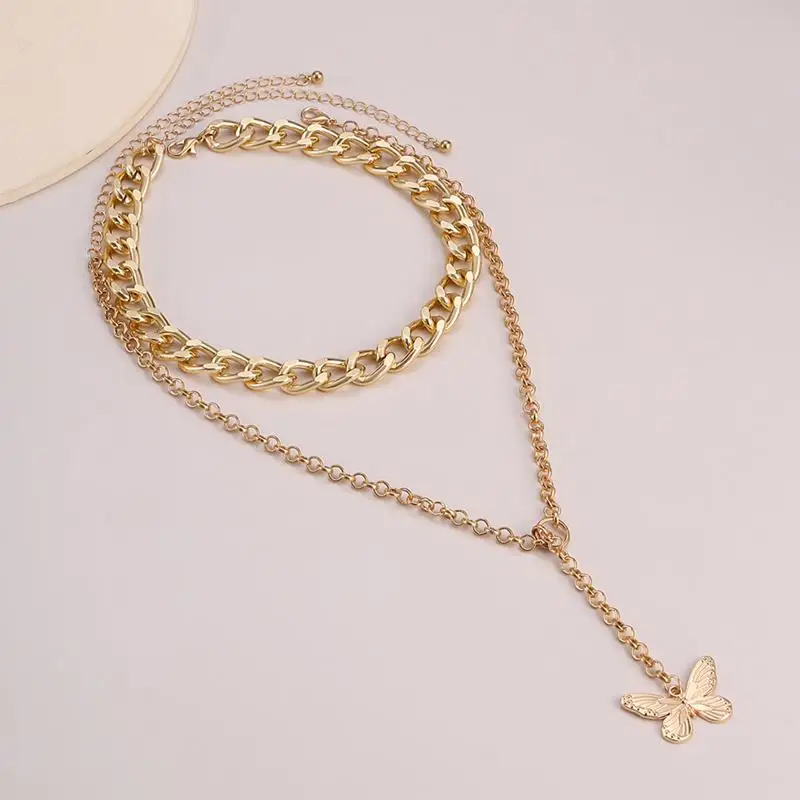 

Fashion Layered Necklace Alloy Punk Chain Women Pendant Choker Butterfly Dangle Necklace Girls Clavicle Chain Jewelry Gifts