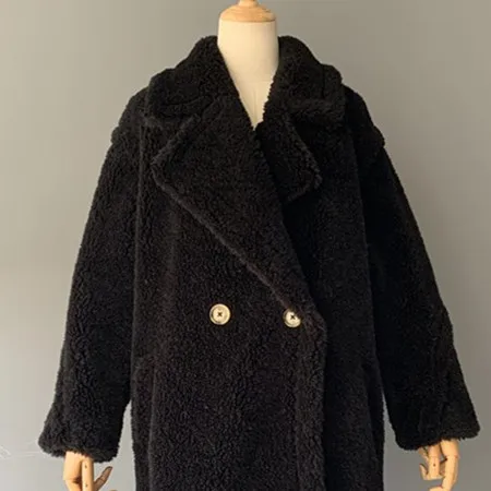 Short Black MAOMAOFUR натуральная шерсть Teddy Bear пальто Женская Зимняя мода натуральном овечьем меху Меховая куртка женские теплые ботфорты Костюмы; шерстяная Верхняя одежда для детей - Цвет: Short Black