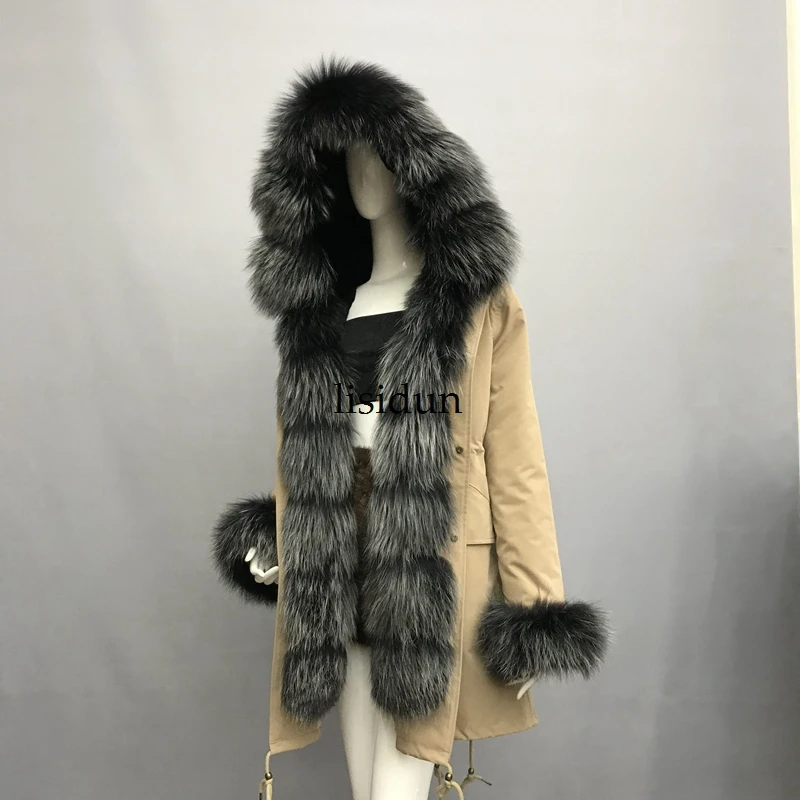 LISIDUN 2019 настоящая меховая Парка женская зимняя куртка натуральный Серебряный