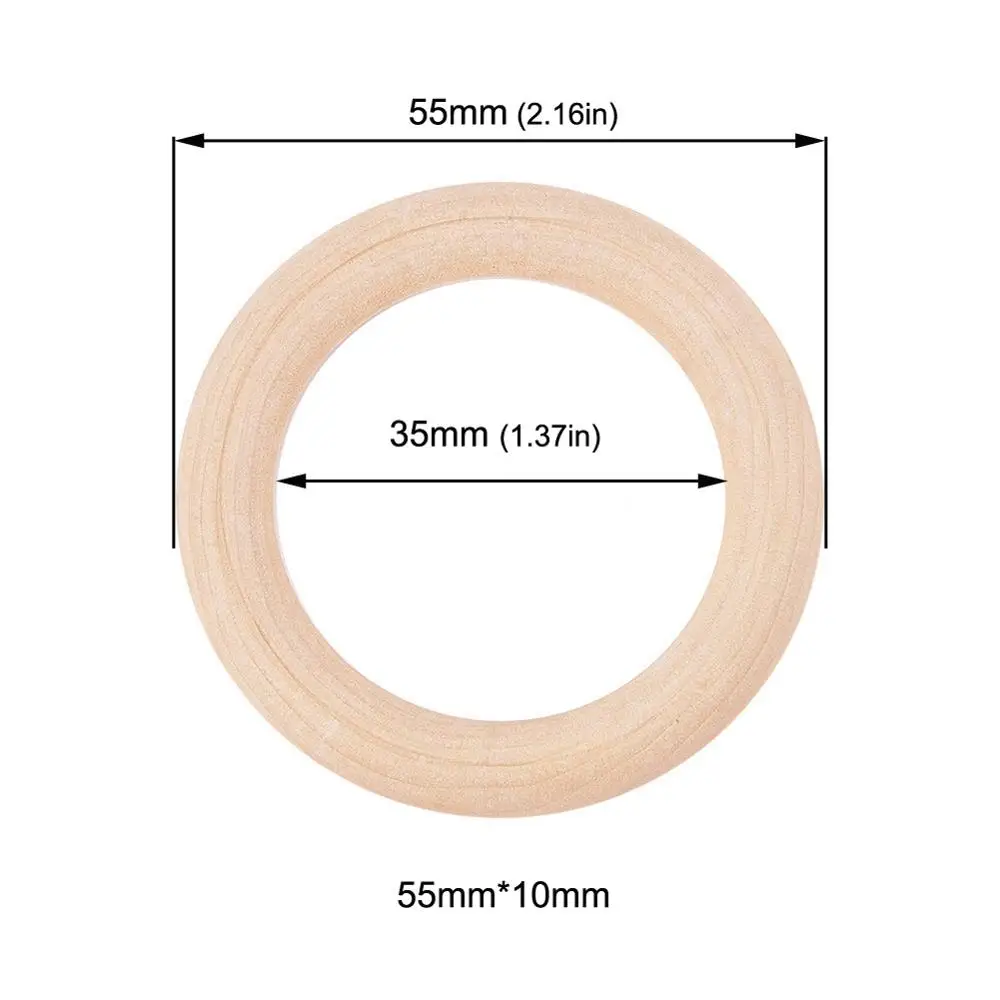 55mm Sutoyuen, детский прорезыватель, 100 шт, деревянное круглое деревянное кольцо 40-70 мм, сделай сам, браслет, рукоделие, подарок, деревянный прорезыватель, натуральные аксессуары для прорезывания зубов - Цвет: 55mm