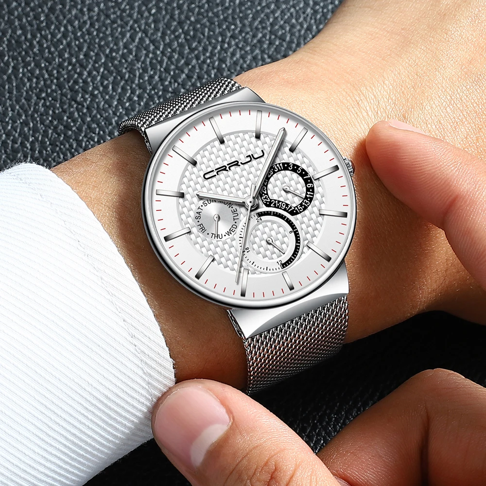 

Relogio Masculino 2021 CRRJU Fashion Casual Men Watches top Luxury Ultra Thin Waterproof Stainless Steel Mesh Band Quartz Watch