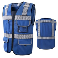blue surveyors safety vest for men women protective workwear hi vis work vest with pockets and zipper security vest