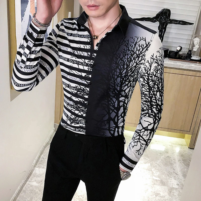 

2020 Brand clothing Male spring High quality slim fit long sleeve shirts/Men's fashion printing Business shirts Tops clothing