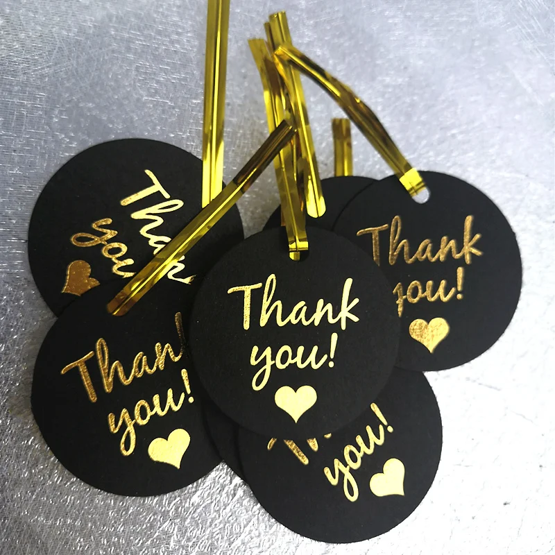 наклейки крафт Круглые золотые декоративные бирки Thank You 100 шт. Черные Подвески с