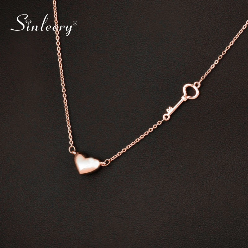 SINLEERY очаровательное сердце полый ключ дизайн ожерелье розовое золото серебро