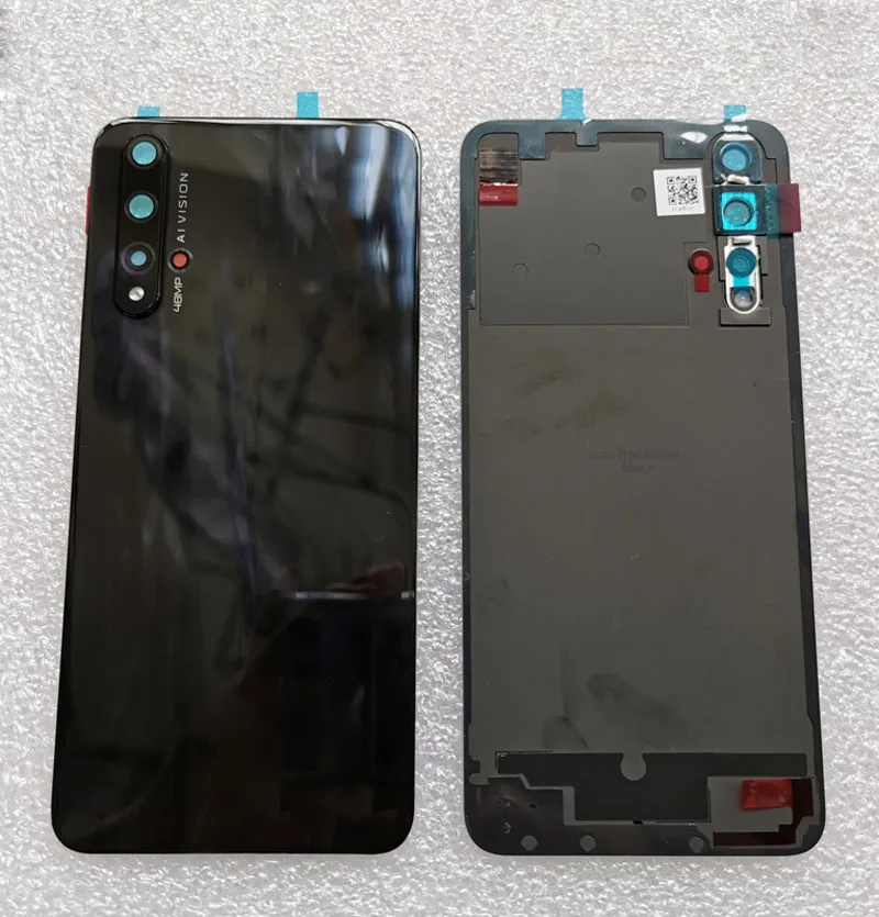 Для huawei Honor 20 Крышка батарейного отсека задняя дверь Корпус Задняя стеклянная Запчасти+ крышка вспышки+ объектив камеры - Цвет: Черный