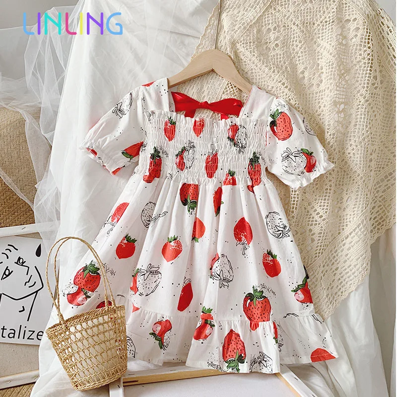 2020 Summer New Children Baby Strawberry Pleats Dresses Girls Princess Sweet Clothes Dress girls Dressed |