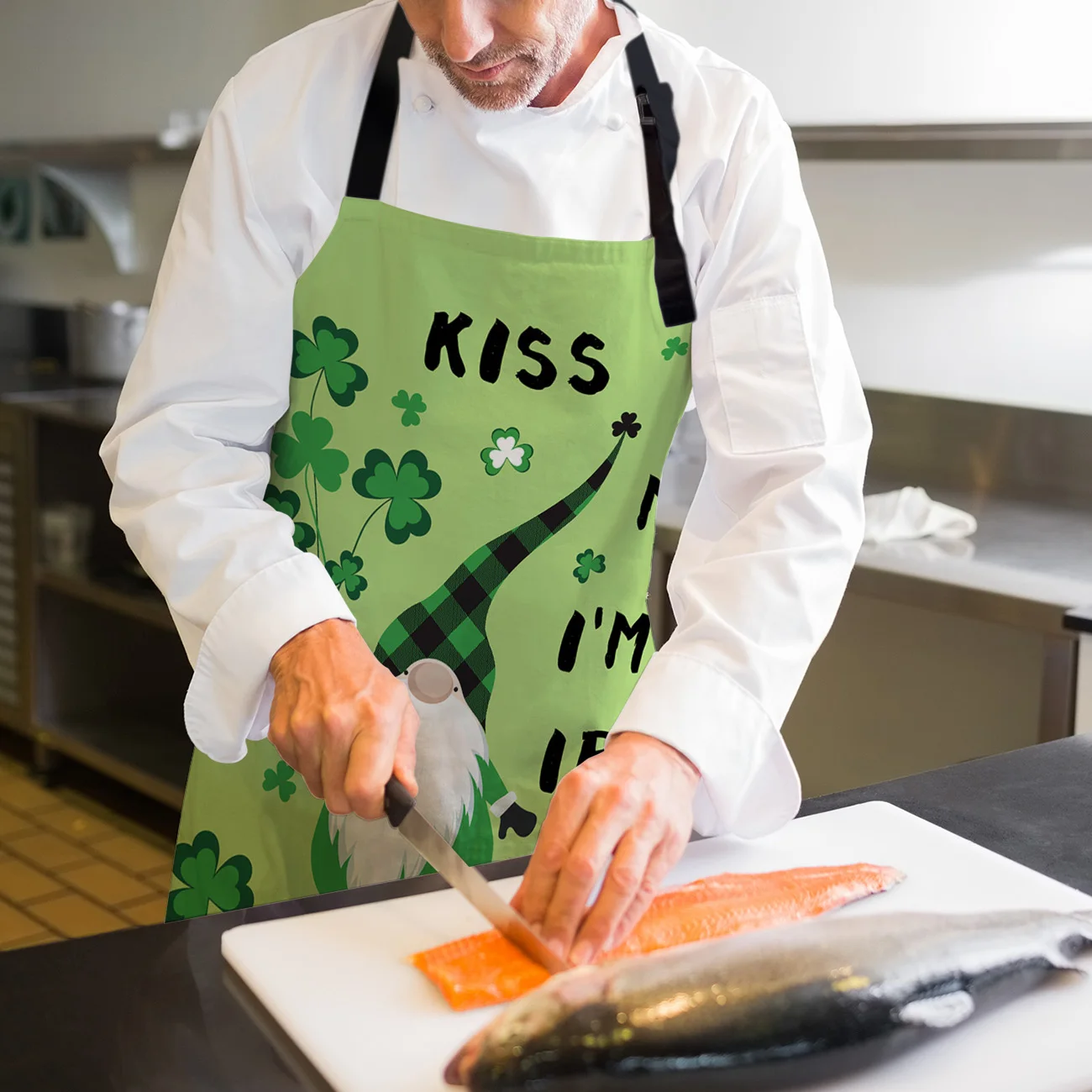 Зеленый Кухонный Фартук с клевером для женщин мужчин шеф-повара официанта кафе