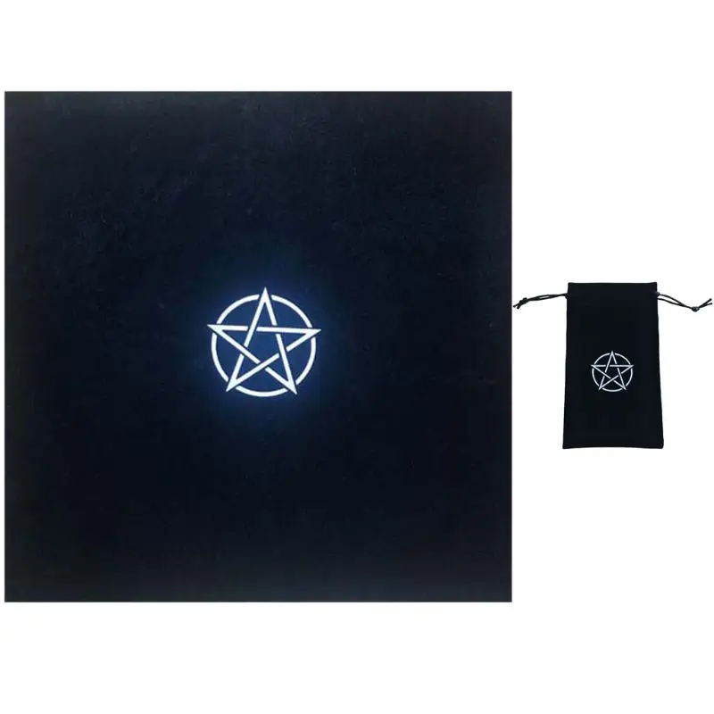 

Pentagram Tarot Tablecloth with Bag Velvet Altar Tarot Cloth Divination Astrology Board Game Pentacles Vintage Card Pad
