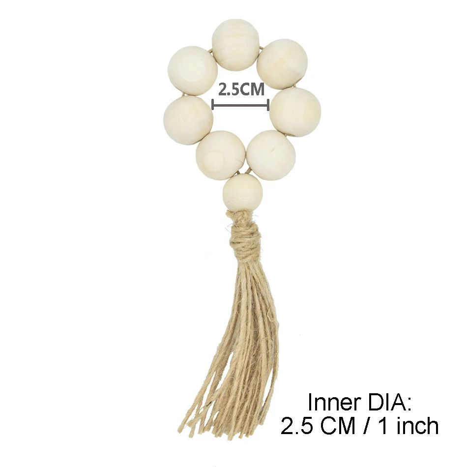 

8pcs Wood Bead Garland with Tassels Farmhouse Beads Rustic Country Decor Napkin Rings Holiday Weddings Home Decor