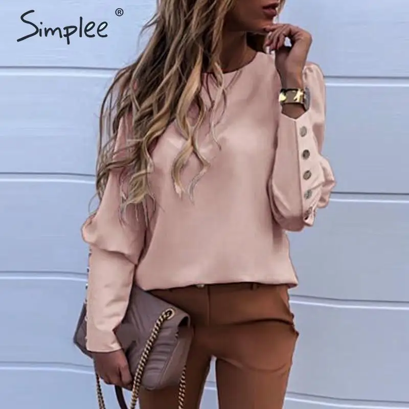 Simplee винтажные однотонные белые женские Клубные блузки на пуговицах рубашки