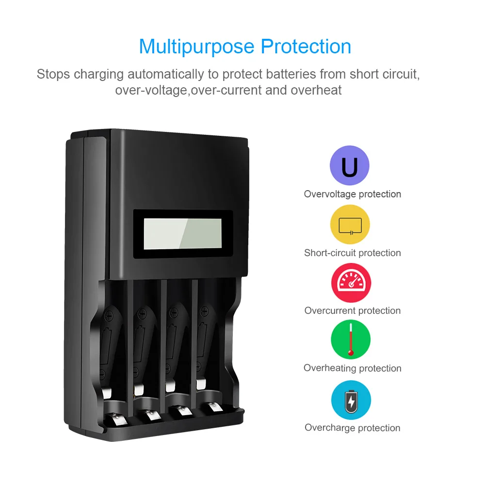 Зарядное устройство PALO универсальное для аккумуляторных батарей AA AAA 4 слота с ЖК