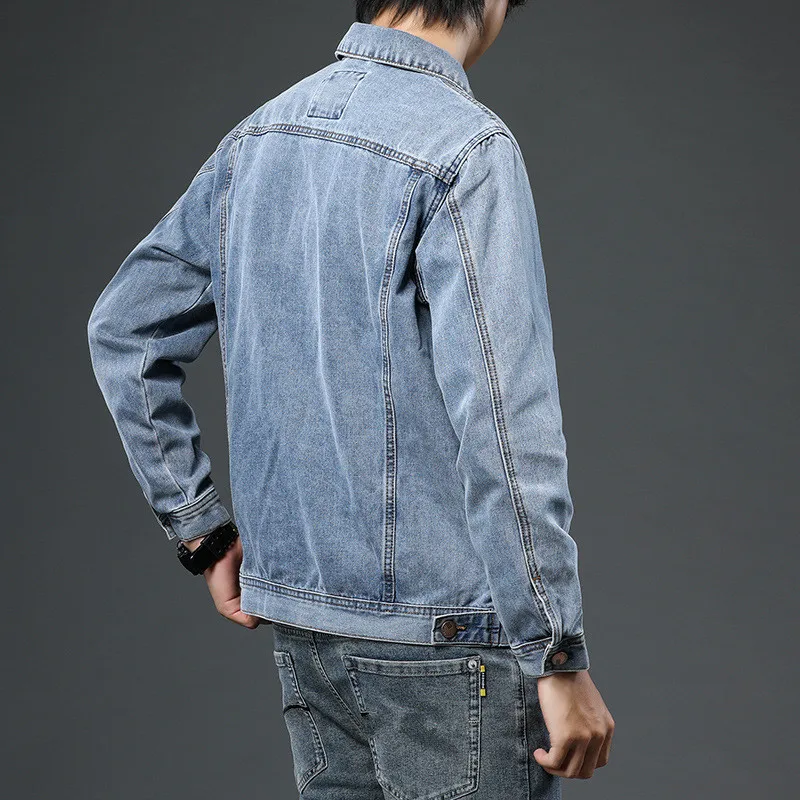 

New 2021 Cotton Denim Jacket Men Casual Solid Color Lapel Single Breasted Jeans Jacket Men Autumn Slim Fit Quality Mens Jackets
