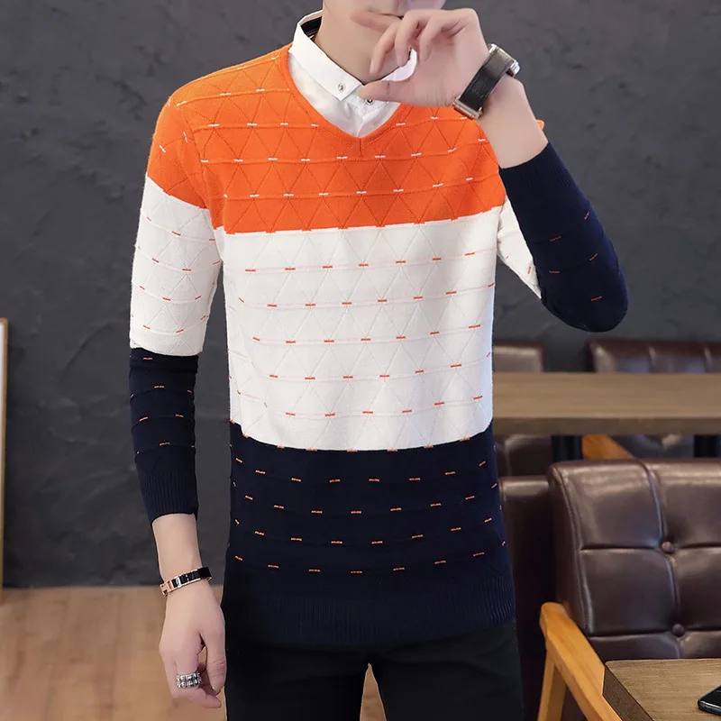 

Long Sleeves Sweaters Mens Green Orange Wine Red Grey Turn-down Collar Casual Pullovers New Fashion Sweater Men