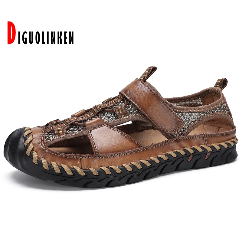 

2021 Genuine Leather Men Shoes Summer New Men's Sandals Outdoor Beach Fashion Sandals Slippers Breathable Classic Big Size 38-48